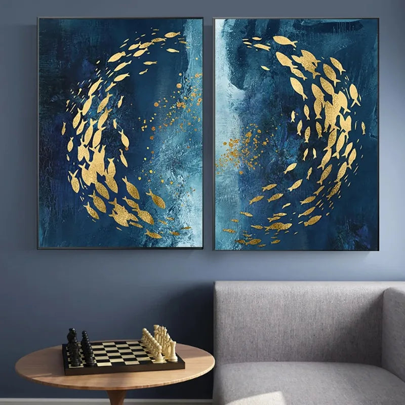 Blue Gold Fish Canvas