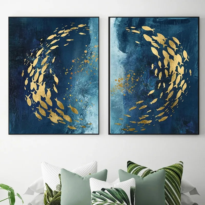 Blue Gold Fish Canvas