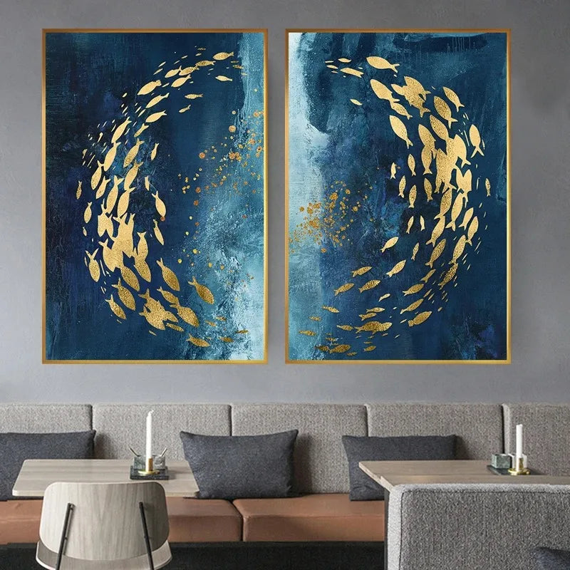 Blue Gold Fish Canvas