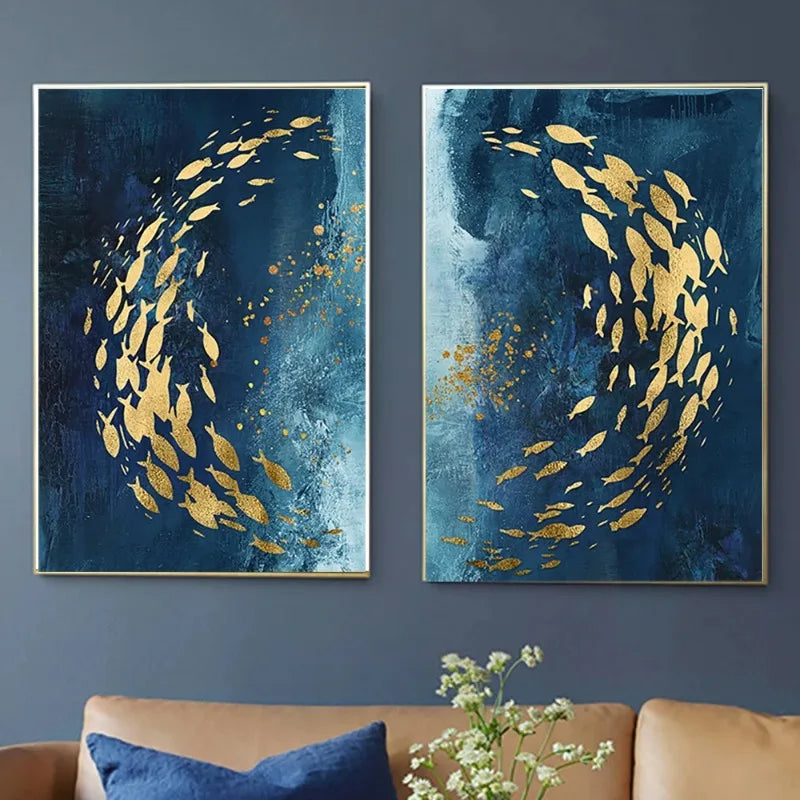 Blue Gold Fish Canvas