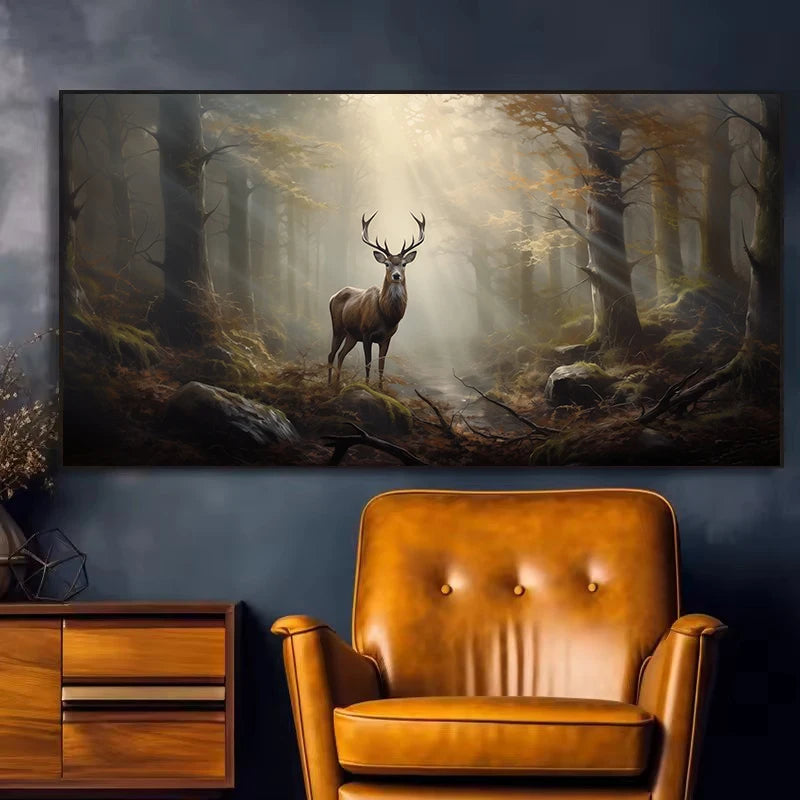 Foggy Forest Deer Poster